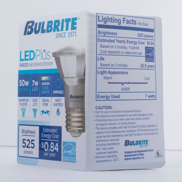 Bulbrite LED 7 Watt Par20 Light Bulb With Medium Screw (E26) Base, 4000K (Cool White Light) - alternate image 2