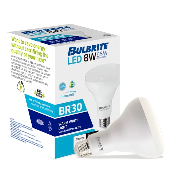 LED Filament 8 Watt Dimmable BR30 Light Bulb With Frost Finish And Medium Screw 2700K E26 Base - 2700K (Warm White Light) 650 Lumens - alternate image 1