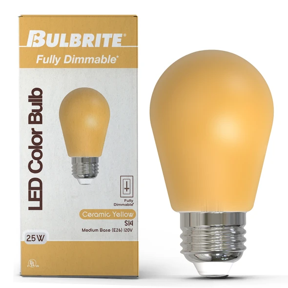 25-Watt Equivalent Ceramic Yellow Color S14 Weatherproof Outdoor E26 Medium Base LED Light Bulb - alternate image 2