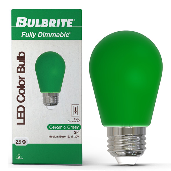 25-Watt Equivalent Ceramic Green Color S14 Weatherproof Outdoor E26 Medium Base LED Light Bulb - alternate image 2