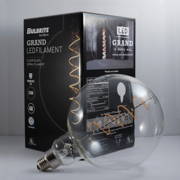 Bulbrite LED Grand Spiral Filament G63 Globe Shaped Light Bulb, 60 Watt Equivalent, Medium Base (E26),2200K, Clear - alternate image 1