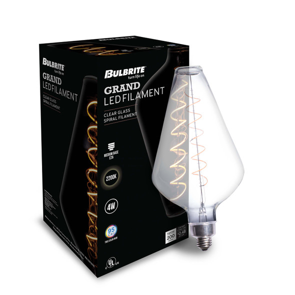 Bulbrite LED Grand Spiral Filament Diamond Shaped Light Bulb, Medium Base (E26),1-Pack, Clear - alternate image 2