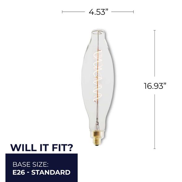 Bulbrite LED Grand Spiral Filament Olive Shaped Light Bulb, 60 Watt Equivalent, 2200K, Clear - alternate image 2