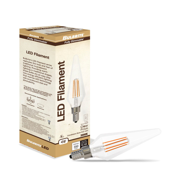 Bulbrite LED 4 Watt Prism Light Bulb With A Clear Finish And Candelabra Screw (E12) Base, 3000K (Soft White Light) - alternate image 2
