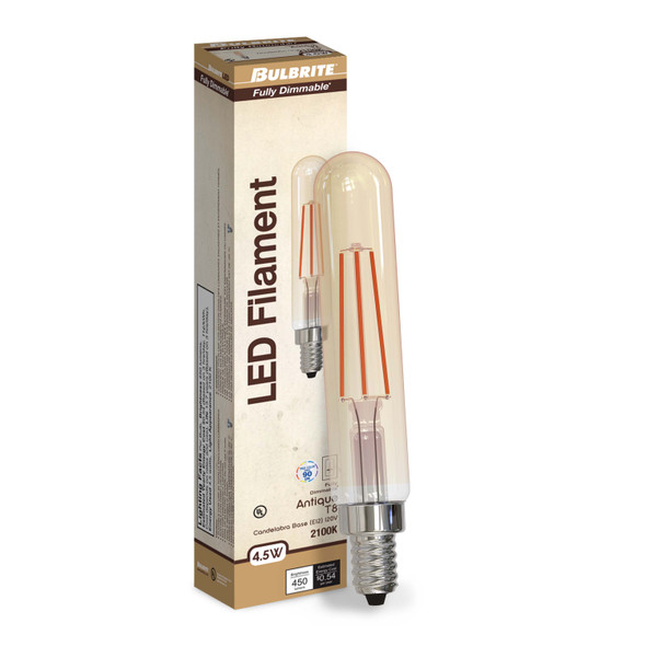 Bulbrite LED 4.5 Watt T8 Light Bulb With An Antique Finish And Candelabra Screw (E12) Base, 2100K (Amber Light) - alternate image 1