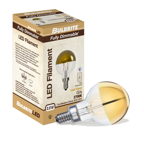 Bulbrite LED 2.5 Watt G16 Light Bulb With A Half Gold Finish And Medium Screw (E12) Base, 2700K (Warm White Light) - alternate image 1