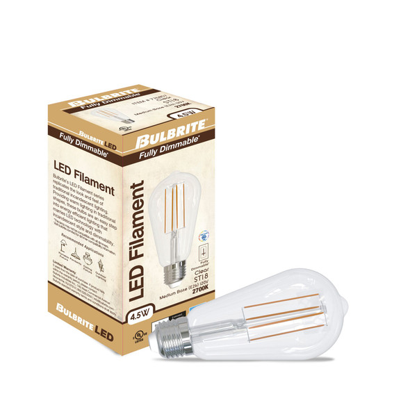 Bulbrite LED 4.5 Watt ST18 Light Bulb With A Clear Finish And Medium Screw (E26) Base, 2700K (Warm White Light) - alternate image 2