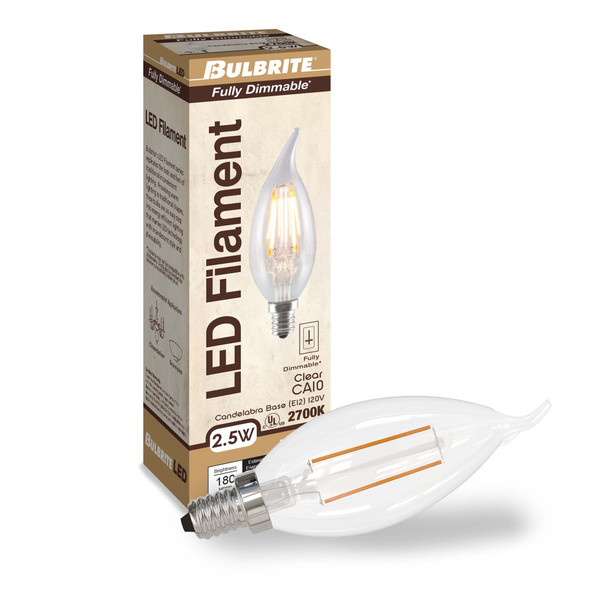 Bulbrite LED 2.5 Watt CA10 Flame Light Bulb With A Clear Finish And Candelabra Screw (E12) Base, 2700K (Warm White Light) - alternate image 2