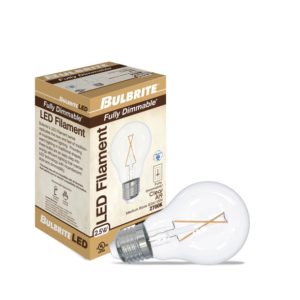 Bulbrite LED 2.5 Watt A19 Light Bulb With A Clear Finish And Medium Screw (E26) Base, 2700K (Warm White Light) - alternate image 2