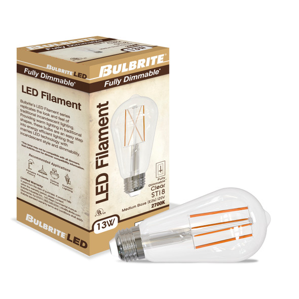 Bulbrite LED 13 Watt ST18 Light Bulb With A Clear Finish And Medium Screw (E26) Base, 5000K (Soft Daylight Light) - alternate image 2