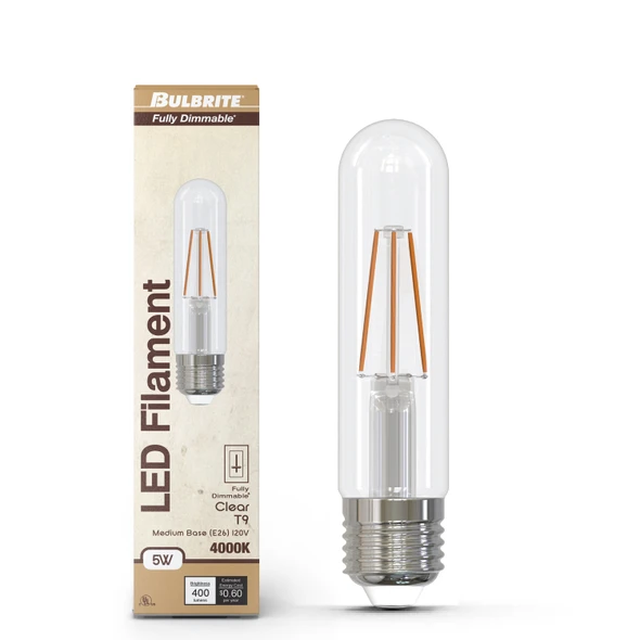 Bulbrite LED 5 Watt T9 5” Light Bulb With A Clear Finish And Medium Screw (E26) Base, 4000K (Cool White Light) - alternate image 1