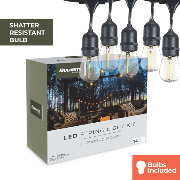 Bulbrite 14-Foot String Light Kit With Clear Shatter Resistant Vintage Style S14 LED Lamps Included - alternate image 2