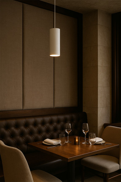LED Pendant Light, 3" Cylinder Pendant, 22W, 1300lm, 120-277V, 5CCT Selectable 2700K-6000K, 90 CRI, 24° Beam, White, EM Battery Backup