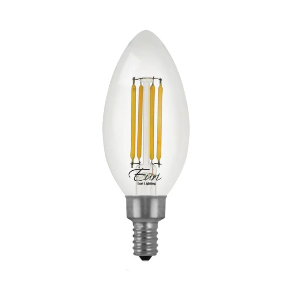 Euri Lighting LED Filament Lamp, B10, 5.5W, 500lm, 5000K, 120V, E12, Clear Glass, Dimmable, Wet Rated, 4-Pack