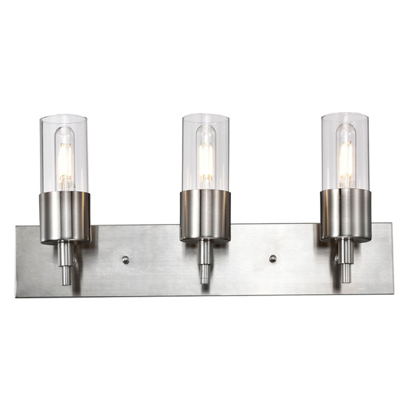 Sunpark 4476-A Vanity Light, 3-Light, 3 x 7W, 120V, Satin Nickel, Clear Glass