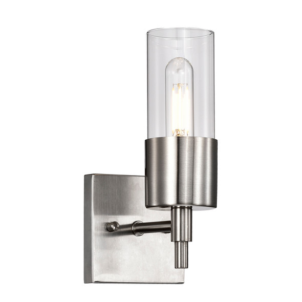 Sunpark 4476-A Vanity Light, 1-Light, 7W, 120V, T10 LED Filament Bulb, E26 Base, Satin Nickel, Clear Glass