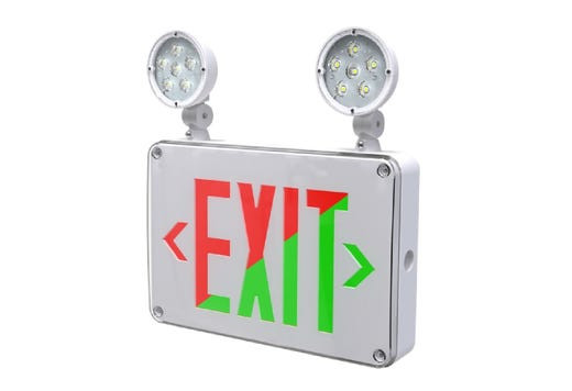 Emergence Series Wet-Location Combination Exit Sign/EM Unit, White Housing, Field-Selectable Red/Green Legend, Field-Selectable Single/Double Face, Self-Diagnostics, Remote Capacity