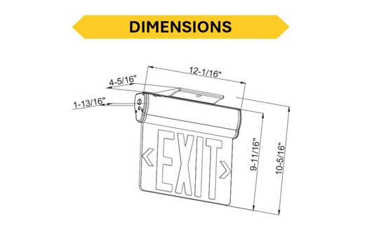 Emergence Series Thermoplastic Edgelit Exit Sign, Selectable Red/Green Legend, Selectable Single/Double Face, White Housing, Manual or Self-Test/Self-Diagnostics, Battery Backup, Universal Mounting