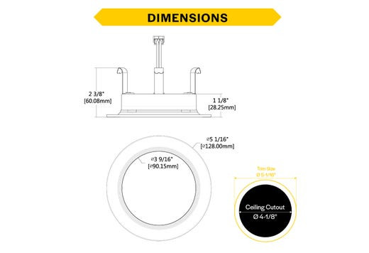 Push Lens Retrofit Slim Downlight, 4", Round, Color Selectable 2700K/3000K/3500K/4000K/5000K, Baffle Trim, 120V