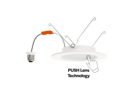 Halco Push Lens Retrofit Slim Downlight, 6", Color Selectable 2700K/3000K/3500K/4000K/5000K, Baffle Trim, 120V