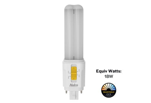 Halco ProLED Select Plug-In Lamp, Double Tube Omni, 7W, 80 CRI, 3000K|3500K|4000K|5000K, Hybrid Type A/B, G24Q 4-Pin Base, LED Gen 2, Dimmable