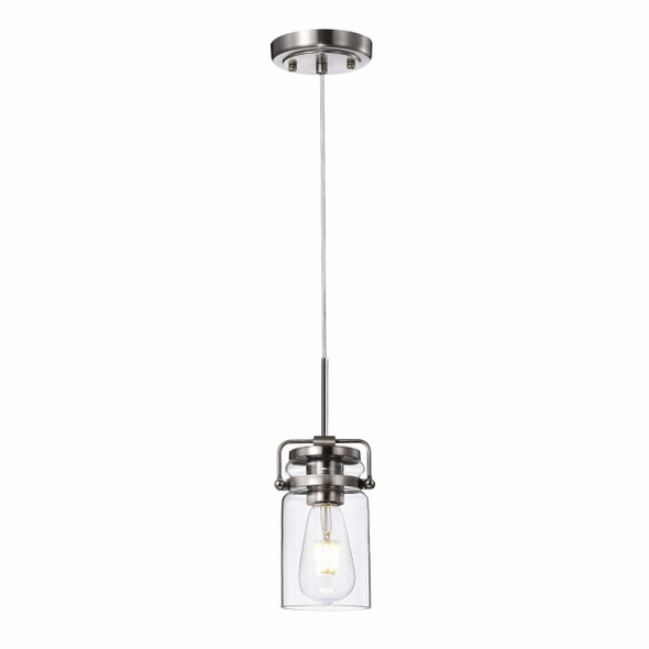Sunpark P308 Mini Pendant, Satin Nickel, Clear Glass Shade, 120V, E26, 8W, 2700K