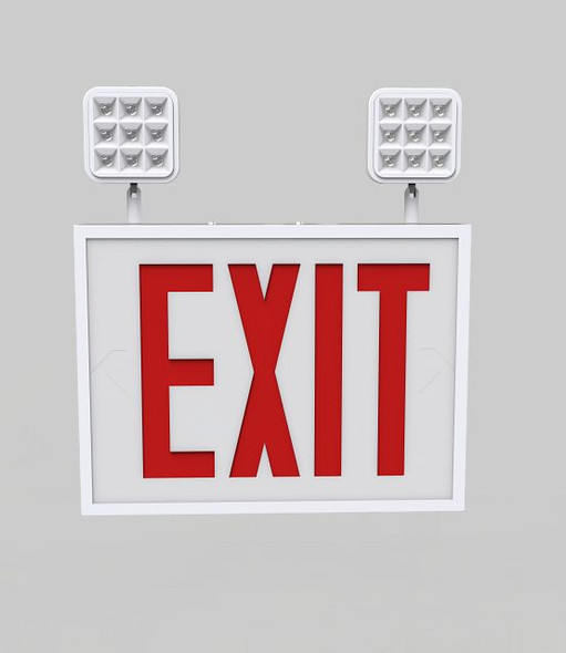 Exit Combo | Steel | Chicago Compliant | Style 1 | White Color | Single Facing | Red Lettering | 6500K Dual Heads | Surf - main product image