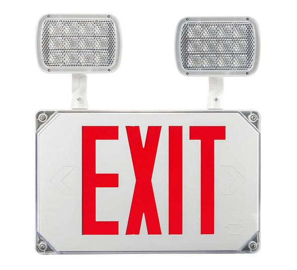 Exit Combo | Thermo Plastic | Style 3 | Wet Rated | White Color | Single or Double Facing | Red Lettering | 6500K Dual H - main product image