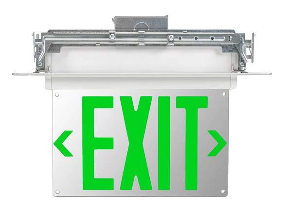 Exit Sign | Edge Lit | Style 2 | White Color | Single or Double Facing | Green Lettering | Universal Mount | 120-277 Vac - main product image