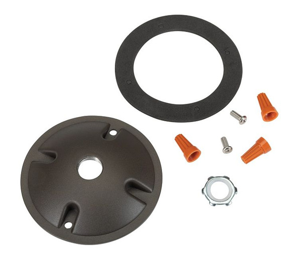 Round Cover Plate for mounting Flood Lights on 4" Round boxes. Includes Mounting Hardware. Standard Bronze Color - main product image
