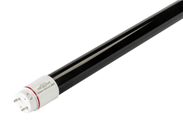 12W Black Light LED T8 Tube. UV-A, Peak Wavelength 365nm. Black Glass Construction, 120-277V Input, 4, Direct Drive - main product image