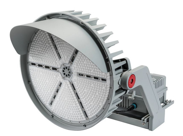 750W LED Sports Light Flood, 5000K, 70 CRI, 30° Beam Angle, 208-480V Input, 0-10V Dimmable, Yoke Mount and Glare Shield - main product image