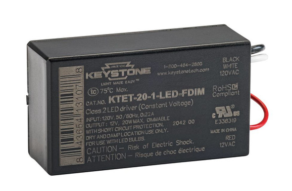 20W Low Voltage Transfomer, LED Specific, 120V Input, 12V Output, Class 2, Phase Dimmable - main product image
