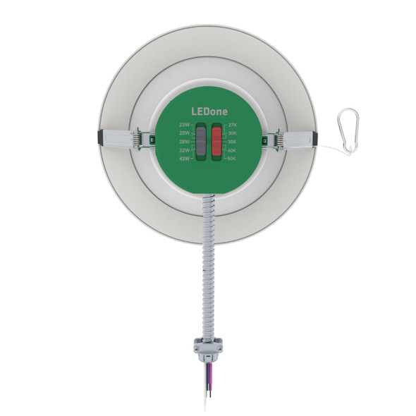 LEDone LOC-8CDL-MW42W5CCT-HO LED Commercial Down Light, 8", High Output, Wattage Selectable 23W/25W/28W/32W/42W, 5CCT Selectable 2700K/3000K/3500K/4000K/5000K, 120-277V