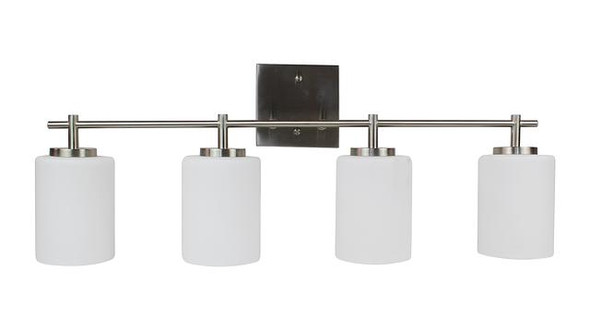 Monterno Series Light Vanity, White Glass, 4-Light, E26 Medium Socket, 120V, Black/Brushed Nickel