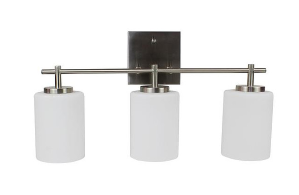 Monterno Series Light Vanity, White Glass, 3-Light, E26 Medium Socket, 120V, Brushed Nickel/Black