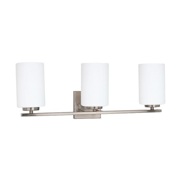 GlobaLux Burling 3-Light Vanity, 3-Light, Frosted White Glass, Brushed Nickel/Black, 120V