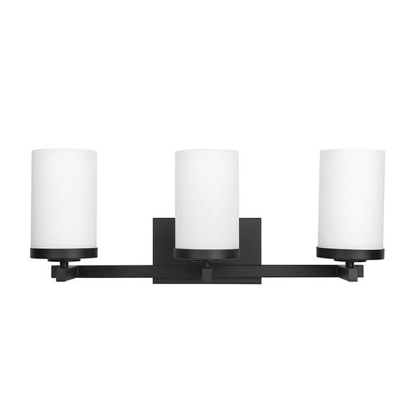 Daudlin Vanity, 3-Light, Frosted White Glass, Black|Brushed Nickel|Aged Brass, Medium Base, 120V