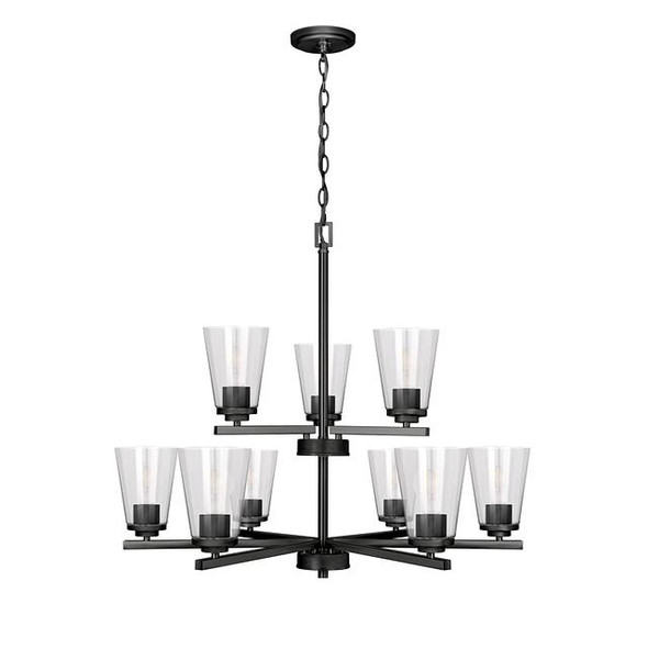Craydon Chandelier, 9-Light, Frosted White Glass, Black|Brushed Nickel|Aged Brass, 120V, Medium Socket