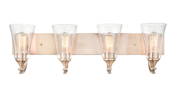 Millennium Lighting Natalie 1494 Four Light Vanity, Modern Gold, 4-Light, Medium E26 Base, 120V, Clear Seeded Glass