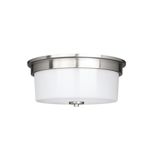 Craydon Flush Mount, 2-Light, Frosted White Glass, 11"W x 7"H, Medium Base, 60W, 120V, UL Listed, Damp Location, Black|Brushed Nickel|Aged Brass