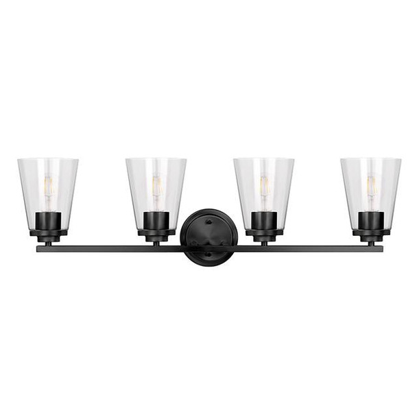 Craydon Vanity, 4-Light, Frosted White Glass, Black|Brushed Nickel|Aged Brass