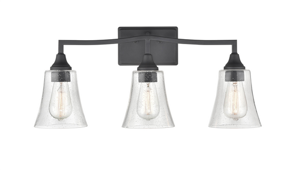 Millennium Lighting Caily Three Light Vanity, 3-Light, Matte Black, Clear Seeded Glass, Medium E26 Base, 120V