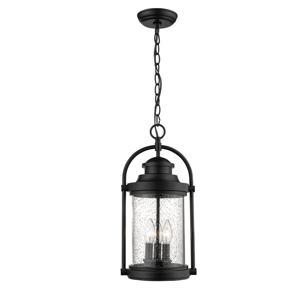 Millennium Lighting 2544 Three Light Aluminum Outdoor Mini-Pendant, 3-Light, Powder Coated Black, Clear Seeded Glass, E12 Candelabra Base, 120V
