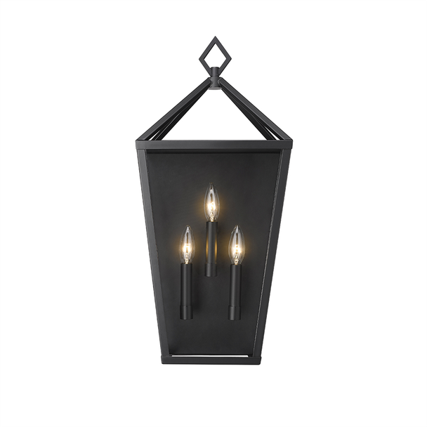 Millennium Lighting Arnold One Light Outdoor Wall Lantern, 3-Candle, E12 Candelabra Base, 180W Total, 120V, Powder Coated Black, Clear Glass, Wet Location