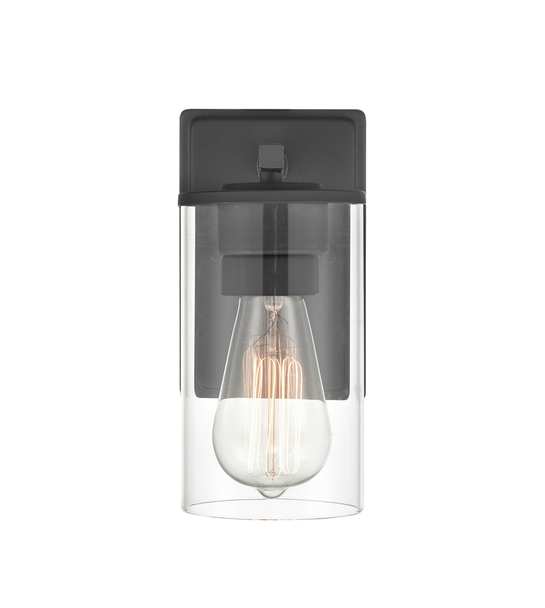 Millennium Lighting Verlena One Light Wall Sconce, Matte Black, 1-Light, Medium E26 Base, 60W, 120V, Clear Glass, Damp Location