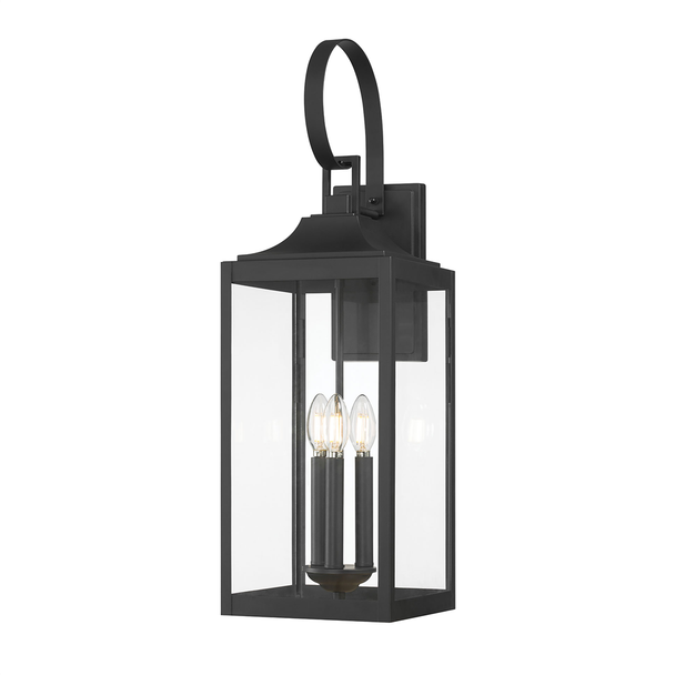 Halston Three Light Outdoor Wall Sconce, Powder Coated Black, 3-Light, 120V