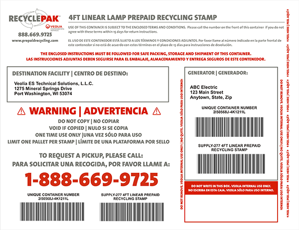 RecyclePak 4' Linear Lamp Prepaid Recycling Stamp