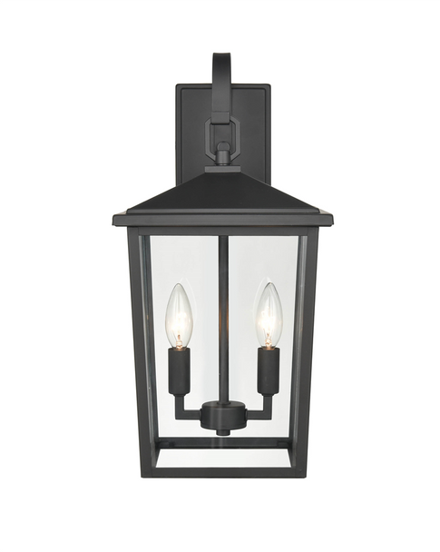Fetterton Two Light Outdoor Wall Sconce, Powder Coated Black, 2-Candle, 2x60W, 120V