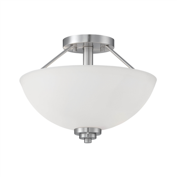 Millennium Lighting Durham Two-Light Semi-Flush Mount, Satin Nickel, 2 x 60W, 120V, Etched White Glass